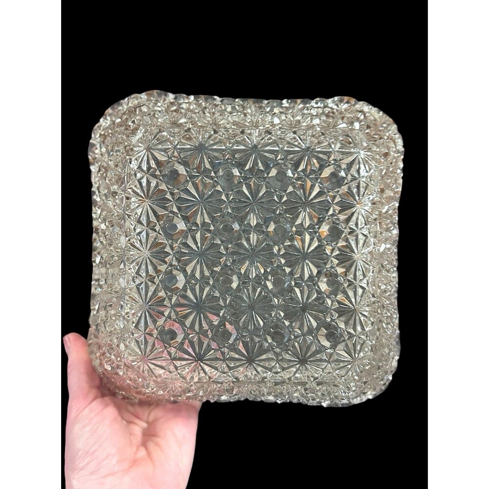 Antique Vtg EAPG Daisy Button Pressed Clear Glass Square Bowl Scalloped Points - Picture 4 of 6